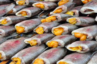 Full frame shot of fish for sale in market