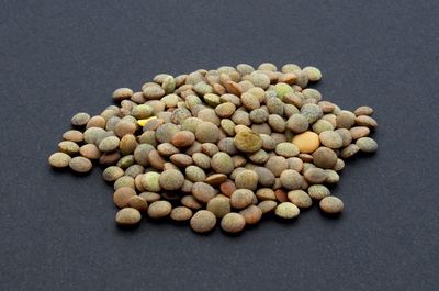 High angle view of eggs on table against black background