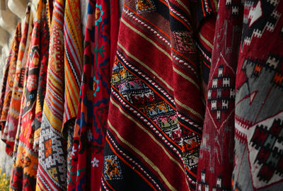 Full frame shot of multi colored textiles hanging at market stall