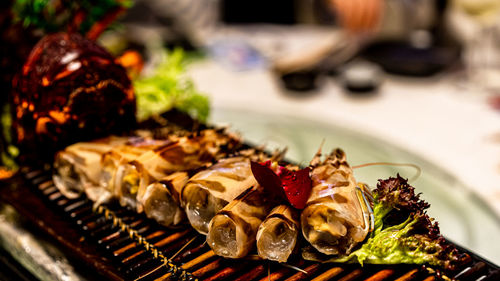 High angle view of food in plate on table