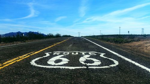 Old route 66 against a blue arizona sky