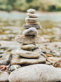 Close-up of stone stack on rock