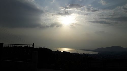 Scenic view of mountains against sky during sunset