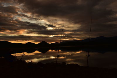 Scenic view of lake against orange sky