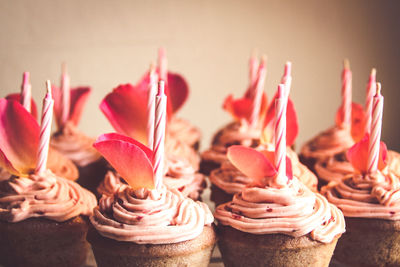 Close-up of cupcakes against blurred background