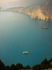 Aerial view of sea and mountain