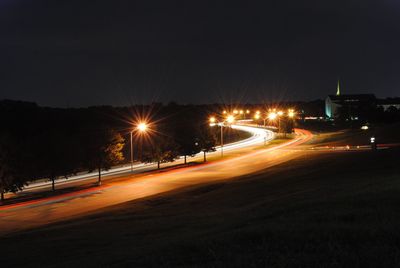 Light trails on road at night