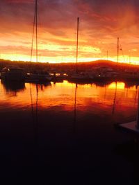 Scenic view of lake against orange sky