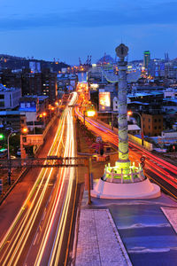 Light trails on road at night