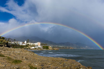 Scenic view of rainbow over sea against sky