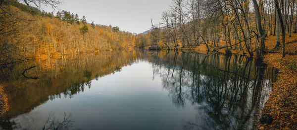 Scenic view of lake against sky during autumn