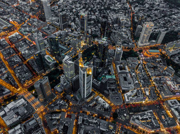 Frankfurt am main, germany aerial view at dusk with city lights