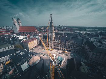 High angle view of street amidst buildings in city