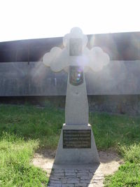 Cross on field against clear sky