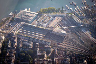 High angle view of city buildings