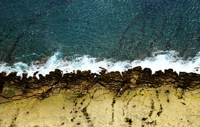 High angle view of rocks on beach