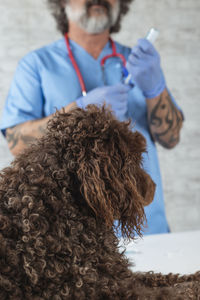 Veterinarian preparing the vaccine for the dog