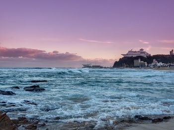 Scenic view of sea against sky during sunset