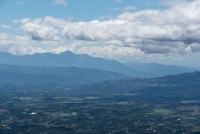 Aerial view of landscape against cloudy sky