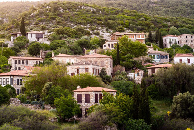 High angle view of buildings in city