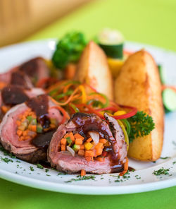 Close-up of food served in plate