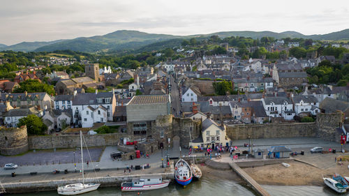 High angle view of townscape against sky