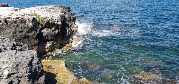 High angle view of rocks on beach