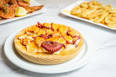 High angle view of food in plate on table