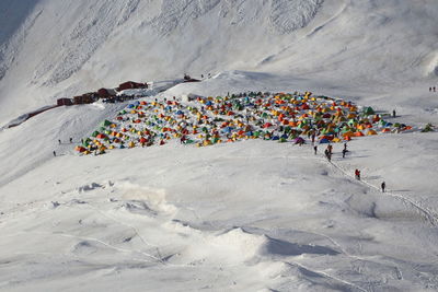 High angle view of people on sand