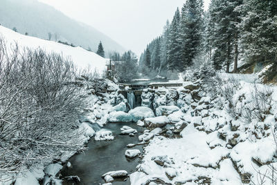 Snow covered landscape against sky