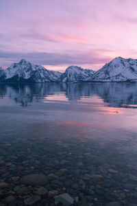 Scenic view of lake against sky during sunset