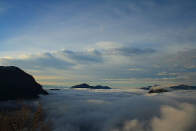 Scenic view of sea against cloudy sky