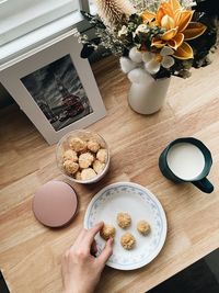 High angle view of food on table