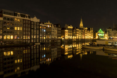 Reflection of buildings in city at night