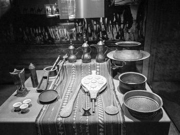 High angle view of glasses on table
