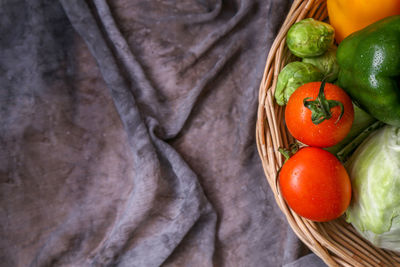 High angle view of fruits in basket