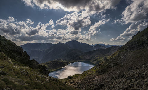 Scenic view of landscape and mountains against sky