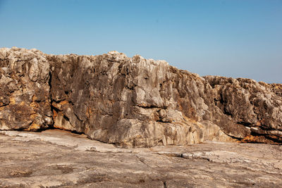 Scenic view of rocky mountains against clear sky