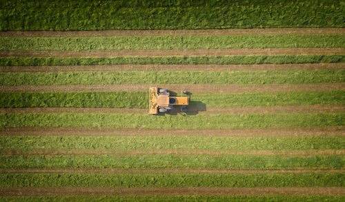 High angle view of tractor on field