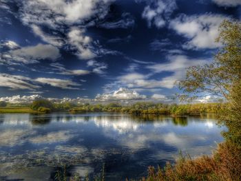 Reflection of clouds in calm lake