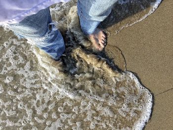 High angle view of woman on beach