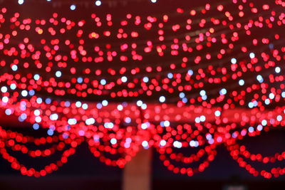 Defocused image of illuminated lights hanging at night