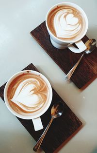 High angle view of cappuccino on table