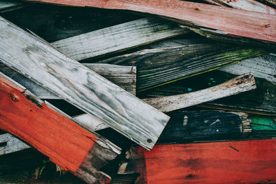 Close-up of old wooden roof