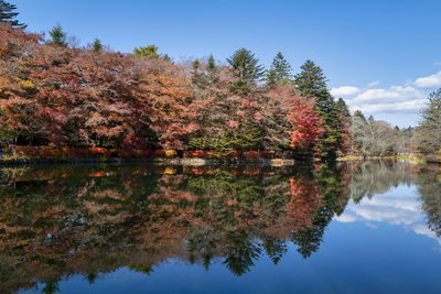 Scenic view of lake against sky during autumn
