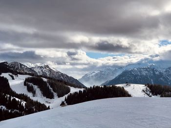 Scenic view of snowcapped mountains against sky