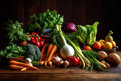 High angle view of vegetables on table