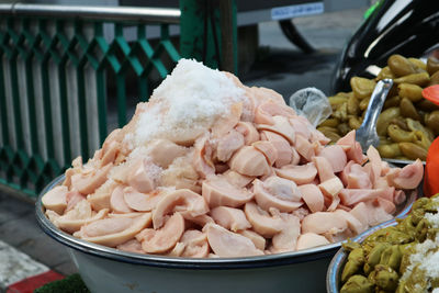 Close-up of chopped vegetables for sale in market