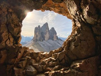 Panoramic view of rock formations against sky