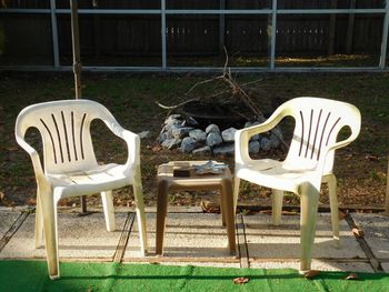 Chairs and table in yard